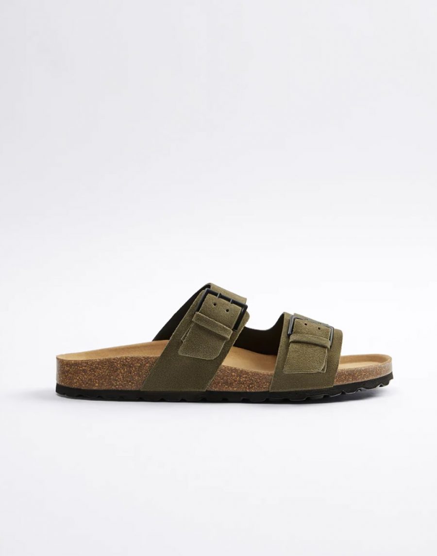 Green slide sandals