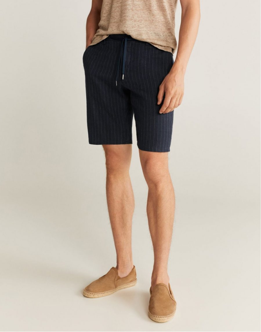 Striped linen-cotton short