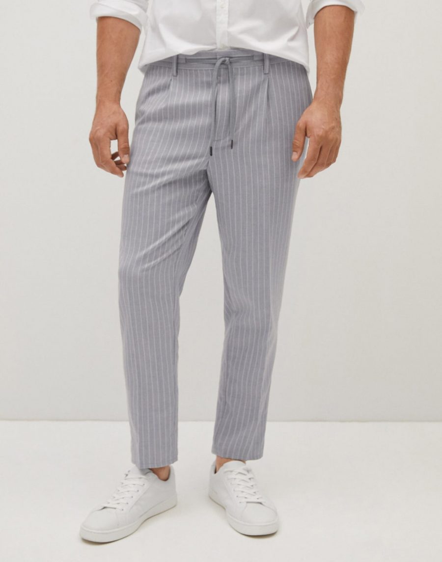 Tapered fit striped trousers